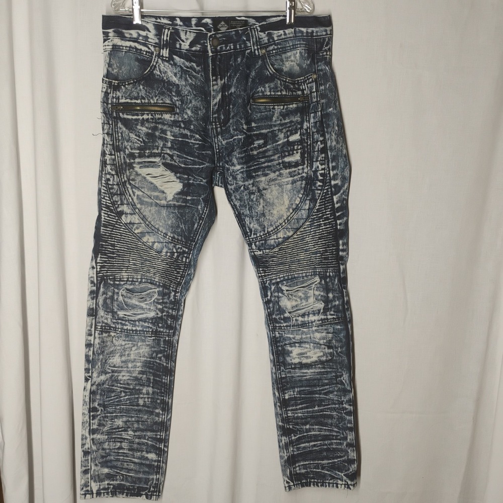 Road Narrows 36 Mens 37x32 Acid Wash Dark Denim Blue Jeans Distressed Streetwear